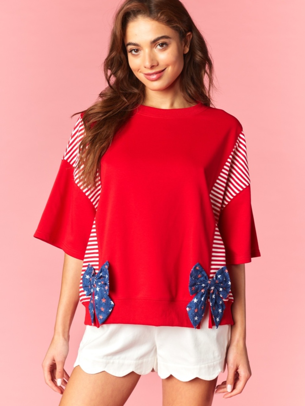 "The Sloane" Red Flag Bow Top
